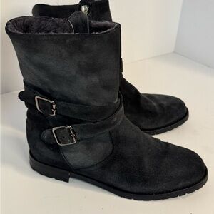 Manolo Blahnik Suede Moto Fur Lined Boots 37